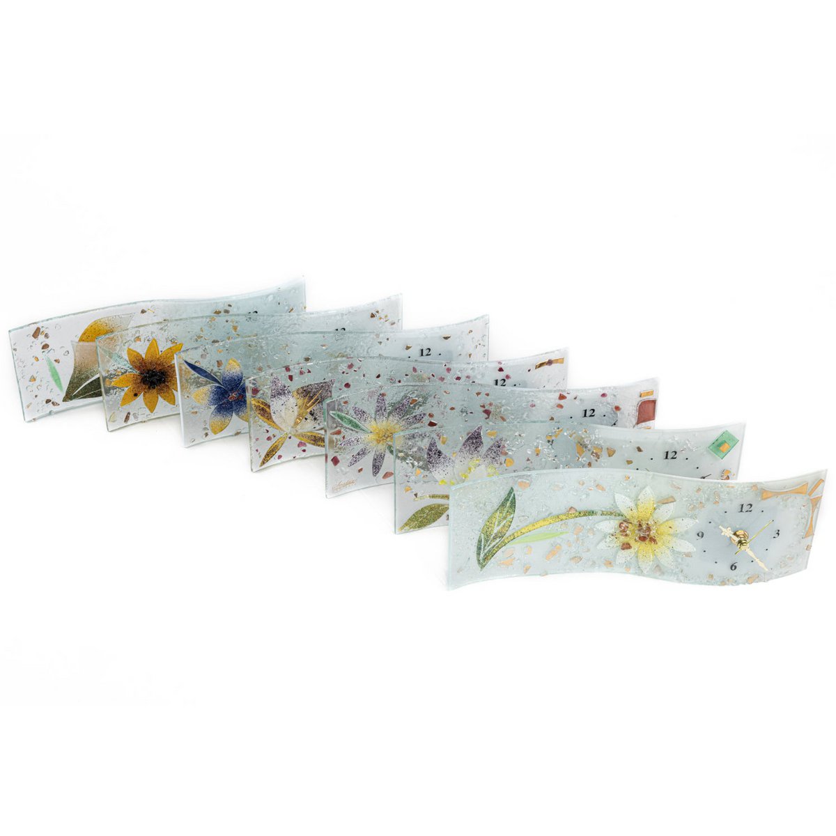 HaVed rechthoekige tafelklok, in murano -glas, cadeau -idee, gunsten, bloemendecoratie cm.30 cm