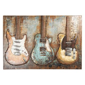Metal painting 120x80 cm brown beige iron guitars wall decoration