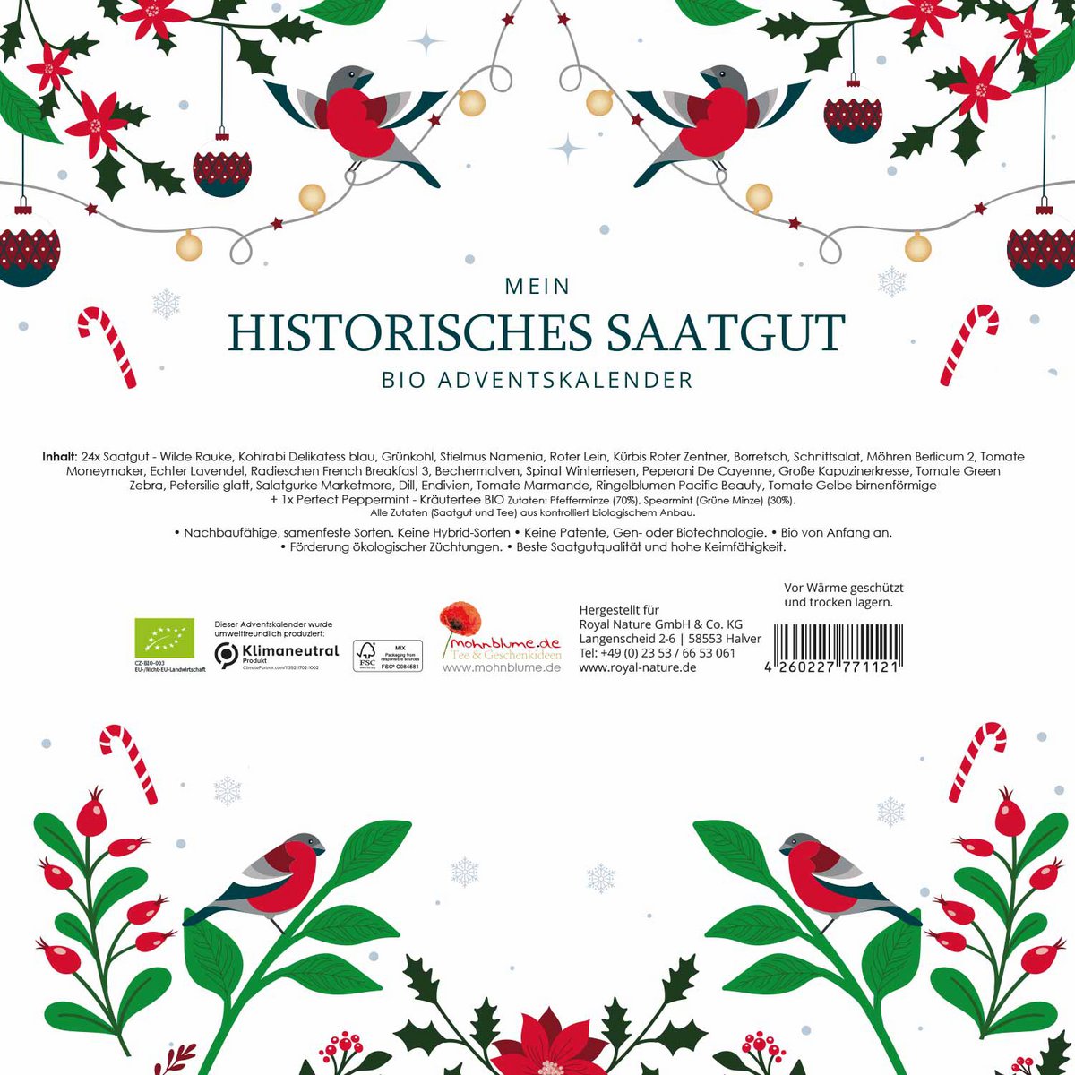 Organic seed Advent calendar "Historical varieties" - 24 different vegetables and herbs seeds