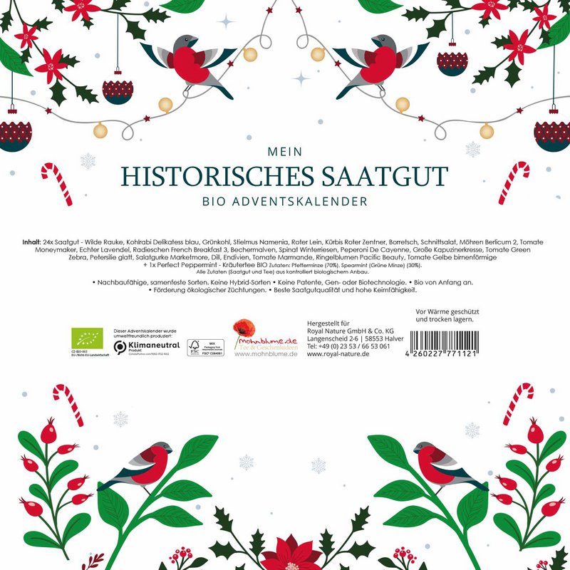 Organic seed Advent calendar "Historical varieties" - 24 different vegetables and herbs seeds