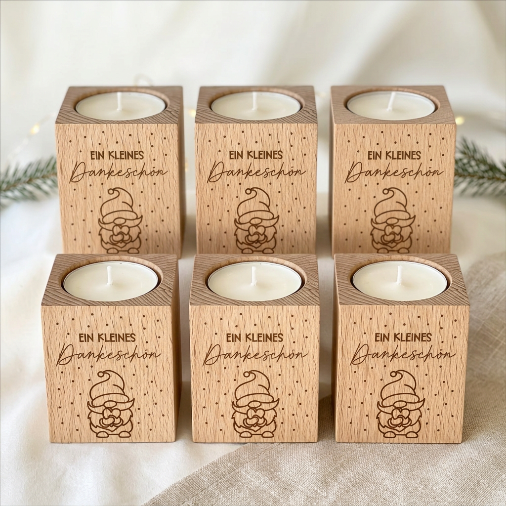 Wooden tealight holder "A small thank you" with gnome – Christmas gift for employees & colleagues | incl. tealight 