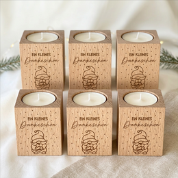 Wooden tealight holder "A small thank you" with gnome – Christmas gift for employees & colleagues | incl. tealight 