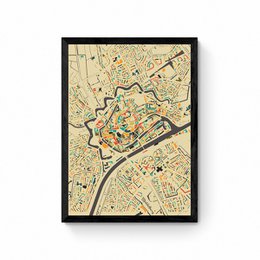 Mosaic city map poster featuring a detailed map of Middelburg, a city in the Netherlands. The poster showcases the city's intricate street layout and landmarks in a vibrant, artistic style. Available in various sizes and framing options to suit different decor preferences.