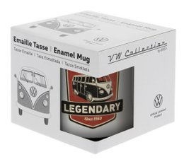 Volkswagen VW T1 Bus Emaille Mok 500ml in Geschenkverpakking - Legendarisch/Grijs