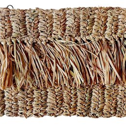 Donker beige Jemen etui in raffia met franje