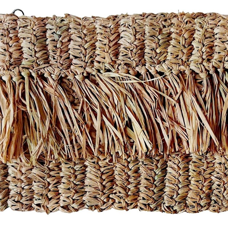 Donker beige Jemen etui in raffia met franje