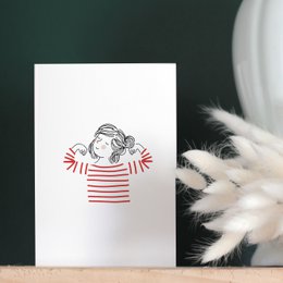 Karte Fräulein Wunder - Mädchen mit gestreiftem rotem und weißem Pullover