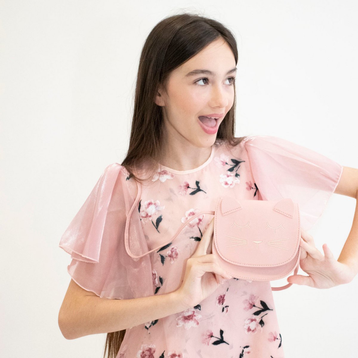 Children's shoulder bag - Mina the minimalist cat Pink