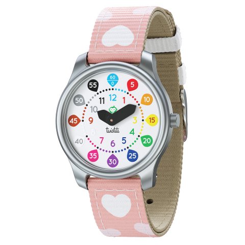 Twistiti - Educatief kinderhorloge voor 6+ met nummerkeuze, waterdichte 50M, gemakkelijk te verwisselen riem - harten