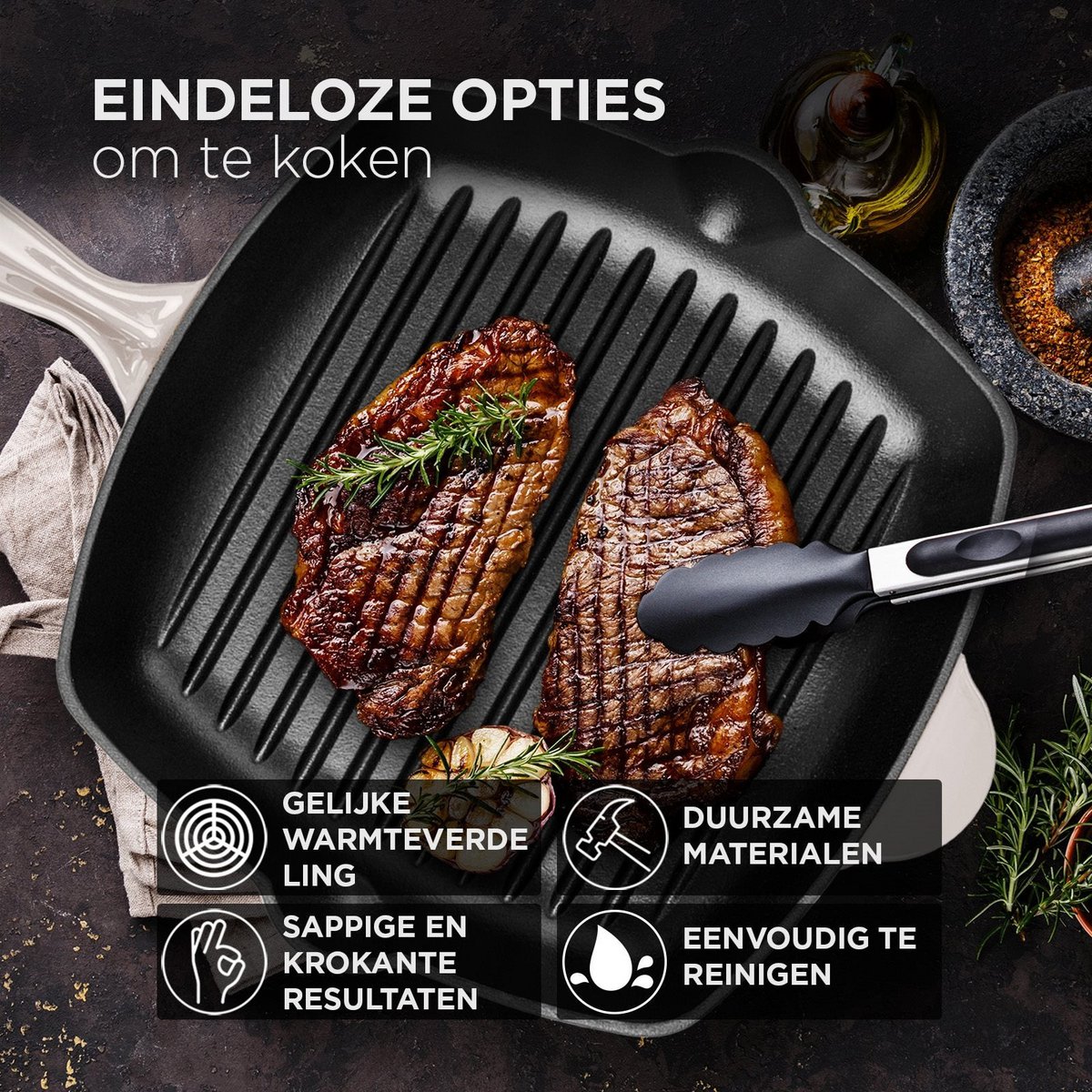 Cast Iron Grill Pan - Rose - 27cm