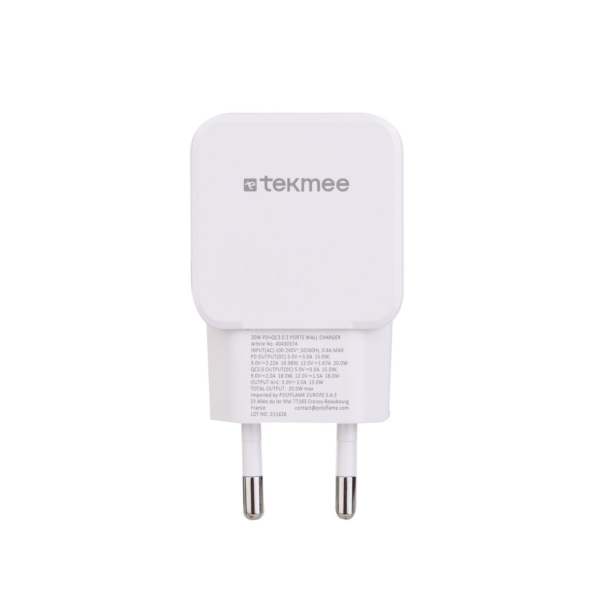 Slim-Wandladegerät mit 2 Anschlüssen, USB und Typ C