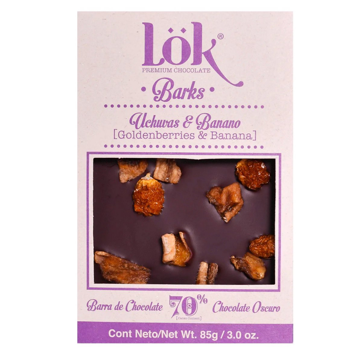 Dunkle Schokoladenbar mit Banane und Physalis | 70% Kakao | 85G