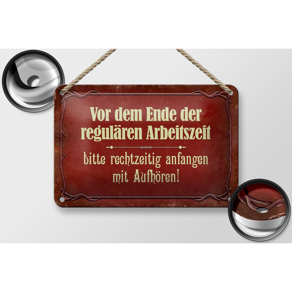 Tin sign saying 18x12cm before the end of working hours decoration