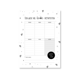 A5 weekly planner with minimalist black and white design, featuring a grid layout for organizing your schedule.