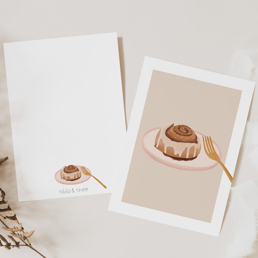 Postkarte Zimtschnecke Schweden - Grußkarte Frühstück Einladung Kanelbulla