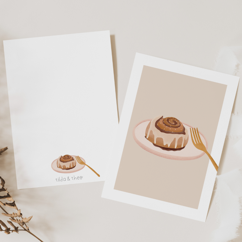 Postkarte Zimtschnecke Schweden - Grußkarte Frühstück Einladung Kanelbulla