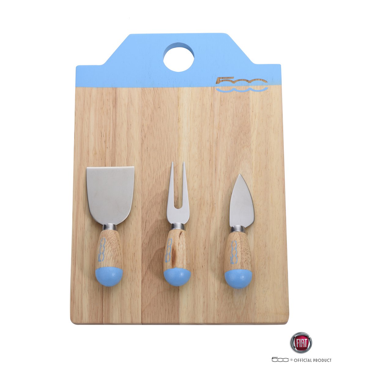 FIAT, Set of 3, Cheese Knives, Cheese Board, Cutting Board, Rubber Wood Handle, Stainless Steel Blade, Blade