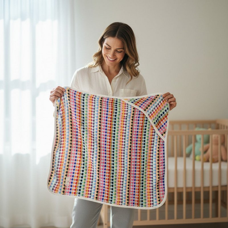 Baby puslehåndklæde | Frankrig | Farverige prikker | 78*78 cm