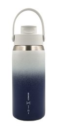 Thermal insulated canvas bottle, midnight blue gradient color, stainless steel base, carry handle, multiple sizes available.