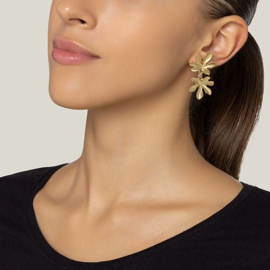 Boucle d'oreille double feuille d'or