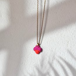 Amalfi - Artisan Orange and Fuchsia Four-leaf Clover Necklace
