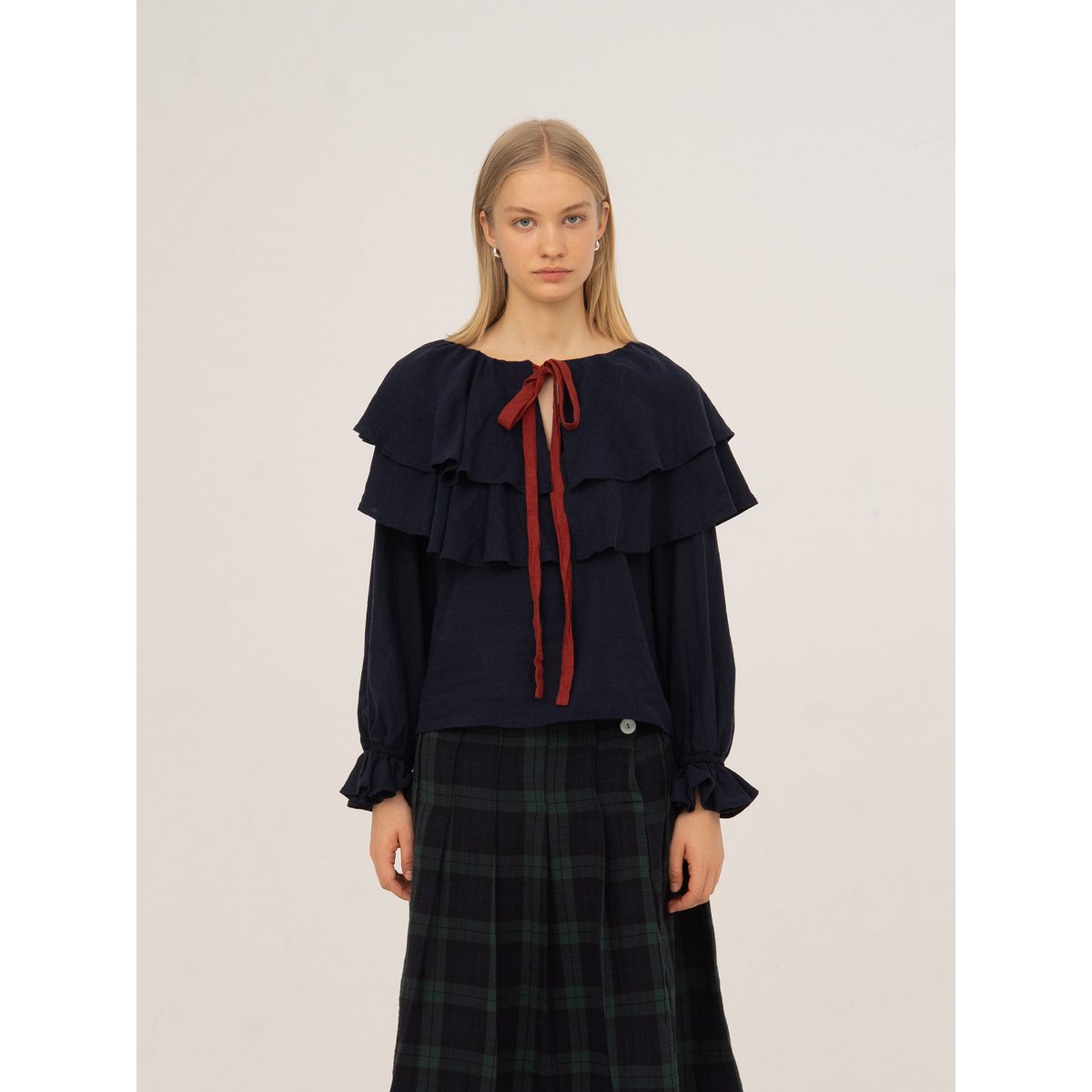 Evermore blauwe en rode blouse