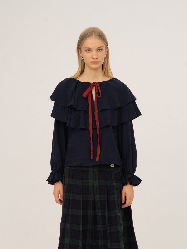 Evermore blauwe en rode blouse