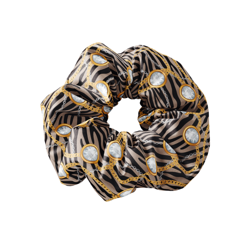 Scrunchie GOLDEN CHAINS & GEM STONES BROWN