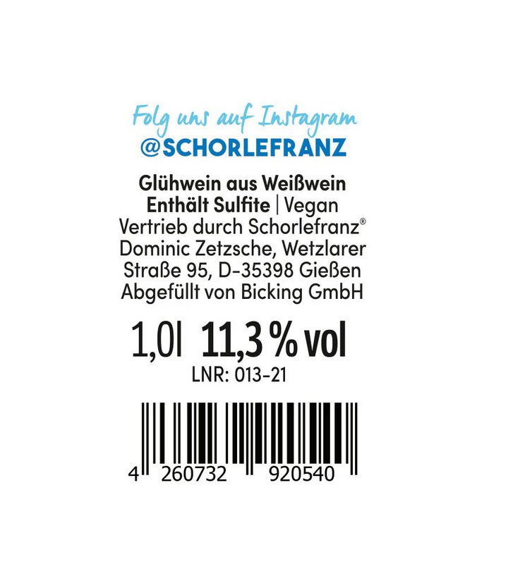 Vin brulè bianco Glühfranz 1,0 l