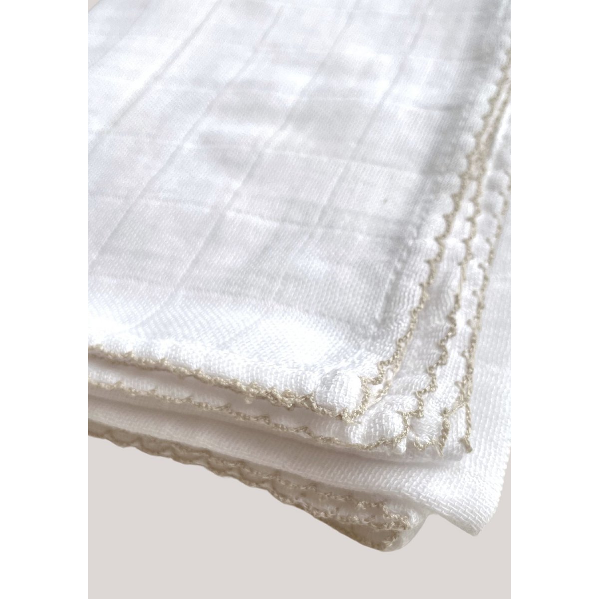 Muslin with crochet piping - Oatmeal Piping