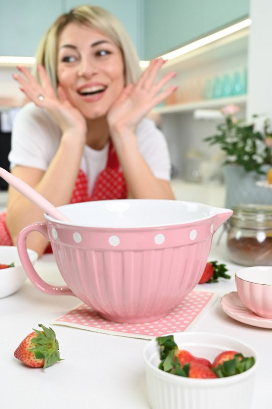 Bol à pâte rose avec anse et pois Isabelle Rose