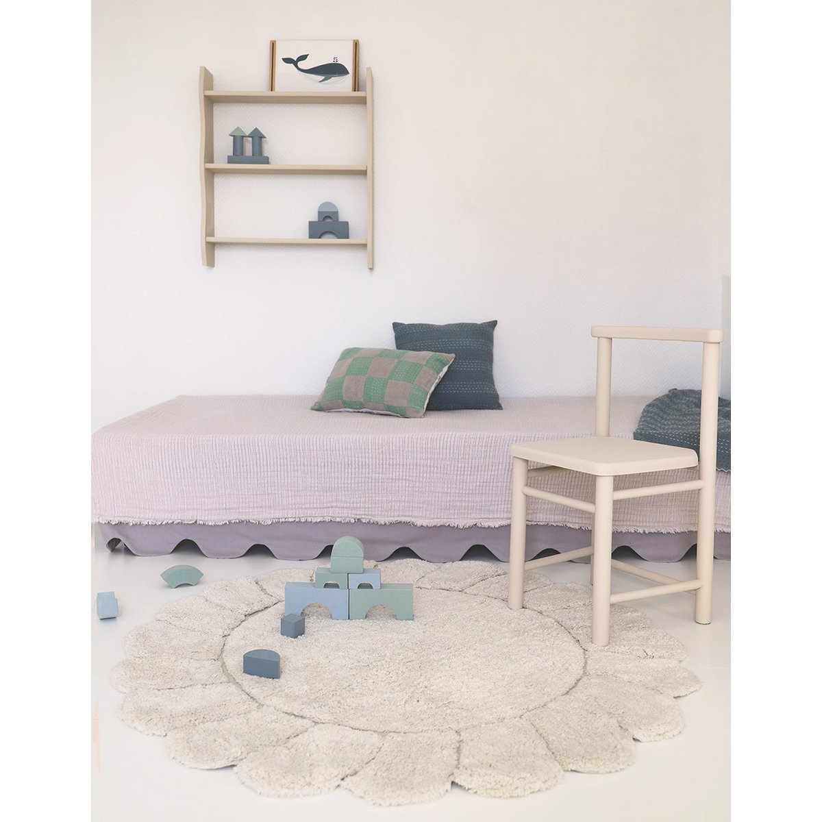Tapis chambre enfant coton lavable rond finition "pétales" GABRIELLE