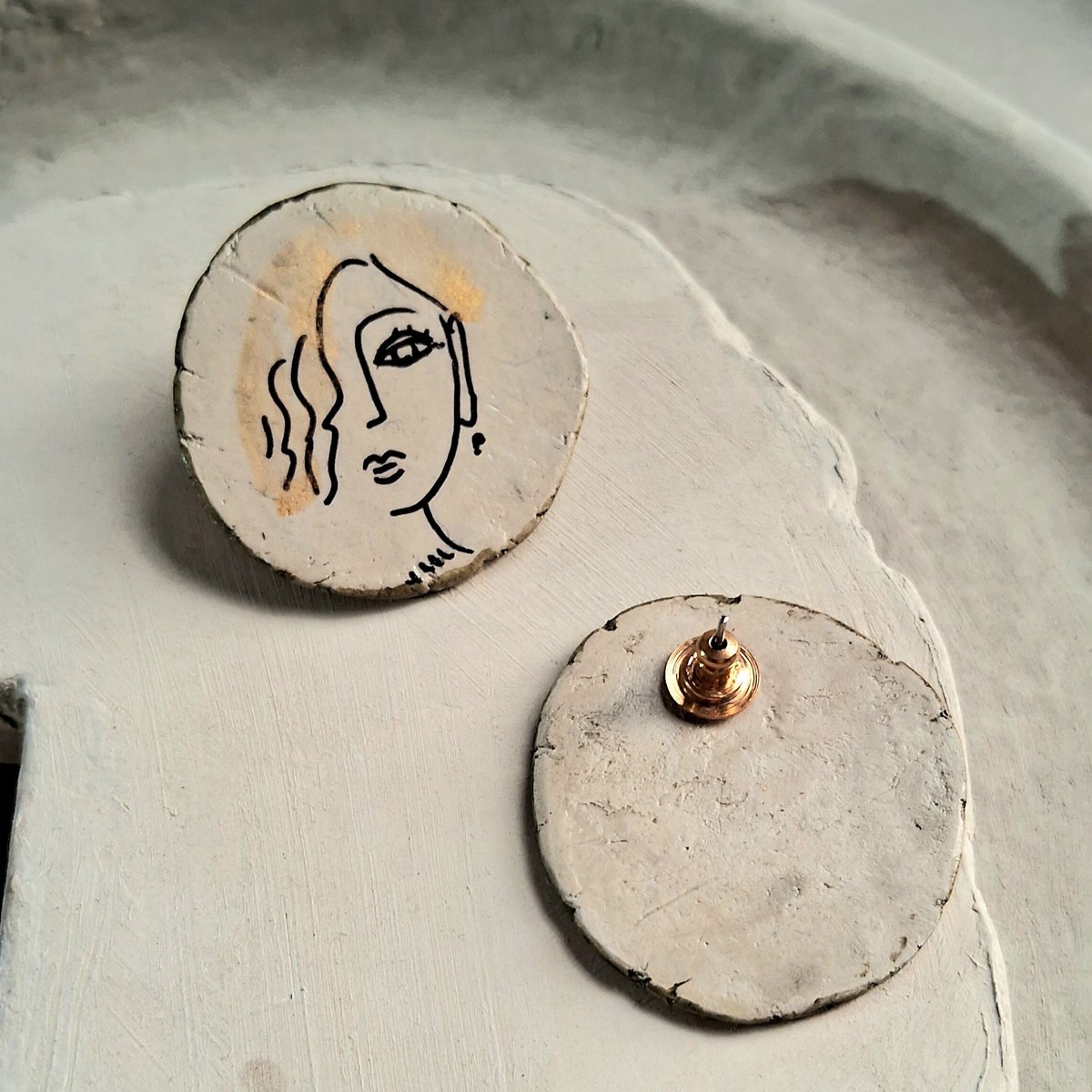 Stud Earrings | painted Papier mache Woman Hand-painted