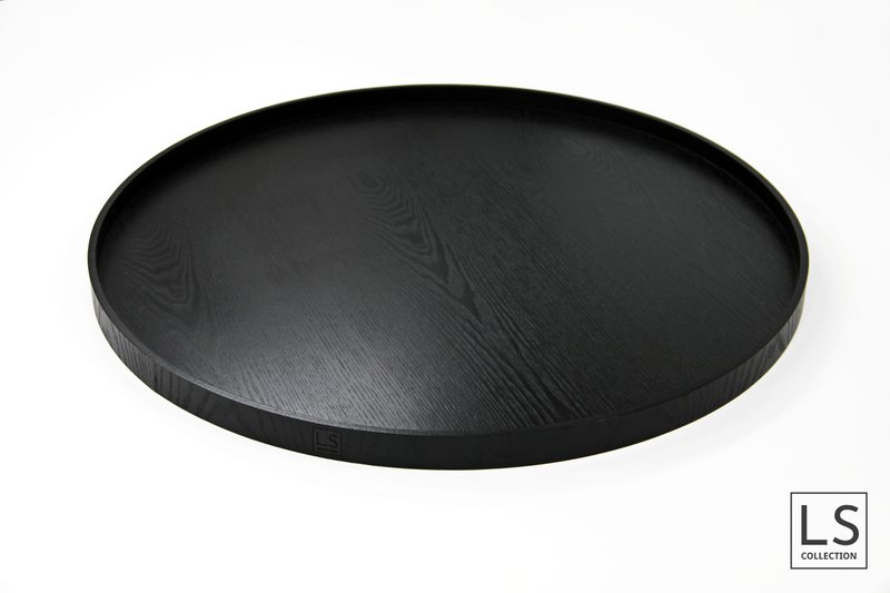 LS Collection® - Rund 60cm - Bakke - Lysbakke - Serveringsbræt - Træbakke - Træbakke - Plateau - Dekoration - Boligtilbehør - Sort
