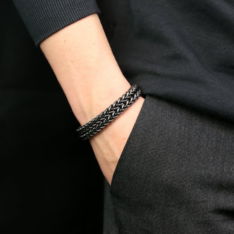 Frank 1967 7FB-0605 Stalen Armband - Heren - Vossenstaart - Dubbele Streng - 21 cm - Verstel Sluiting - 13.5 Breed - Staal - Vintage - Antraciet