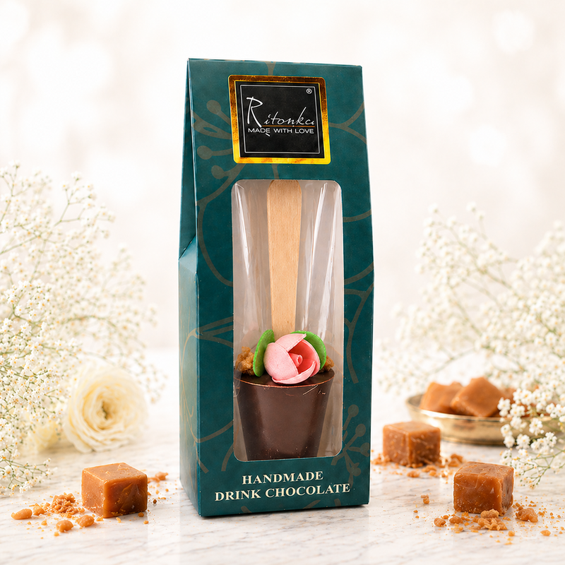 Barra de chocolate con leche para beber - caramelo, flor - Día de la Madre