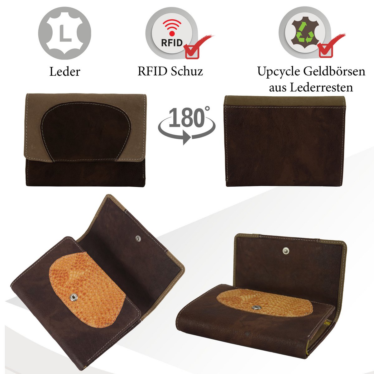 Sunsa damesportemonnee. Leren portemonnee. Portemonnee met RFID-bescherming. Portemonnee gemaakt van overgebleven leer. middelgrote portemonnee voor dames met veel creditcardvakjes - portemonnee voor dames, cadeau-idee