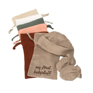 Bag of My first stuff with hat and scratch mittens