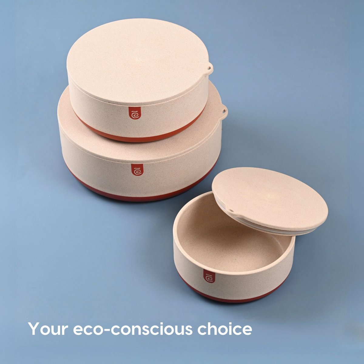 Ecofy Terravo Storage Containers For Kitchen | 1200ml, 2200ml, 600ml | Pack Of 3 | Storage Bowls Made with Rice Husk Biocomposite | Bowl With Lid | Antiskid & Airtight Containers TUV Certified