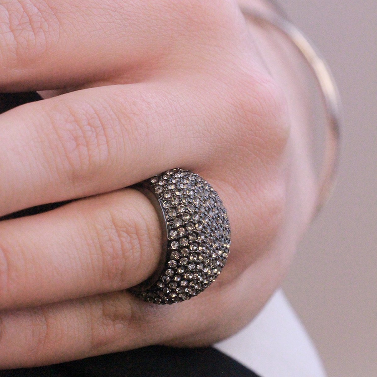 Bague Glamour Metal - Argenté et Gris Antracita
