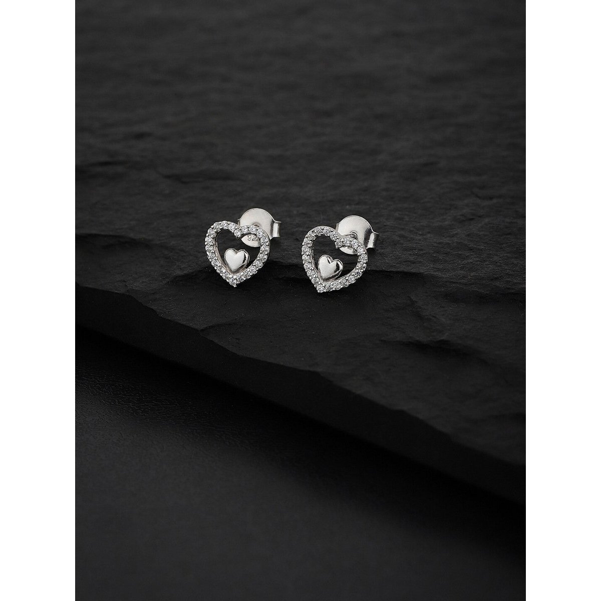 Ohrstecker | Herz aus Sterlingsilber mit CZ | Rhodium