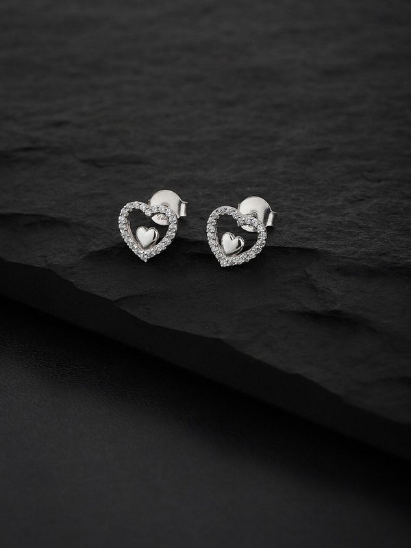 Øreringe | Sterling sølv hjertebelagt CZ | Rhodium