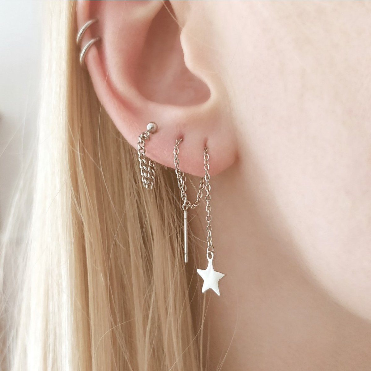 EARRINGS LONG CHAIN MOON