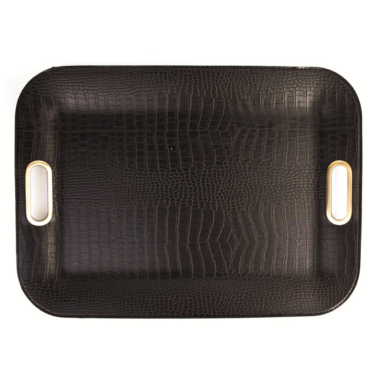 Comprimé de poignée plate rectangulaire Croco DK. cuir synthétique marron