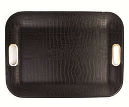 Comprimé de poignée plate rectangulaire Croco DK. cuir synthétique marron