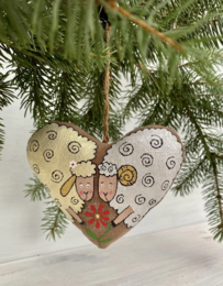 Textile ornament Vanilla and cocoa scented "Coffee heart with sheep"