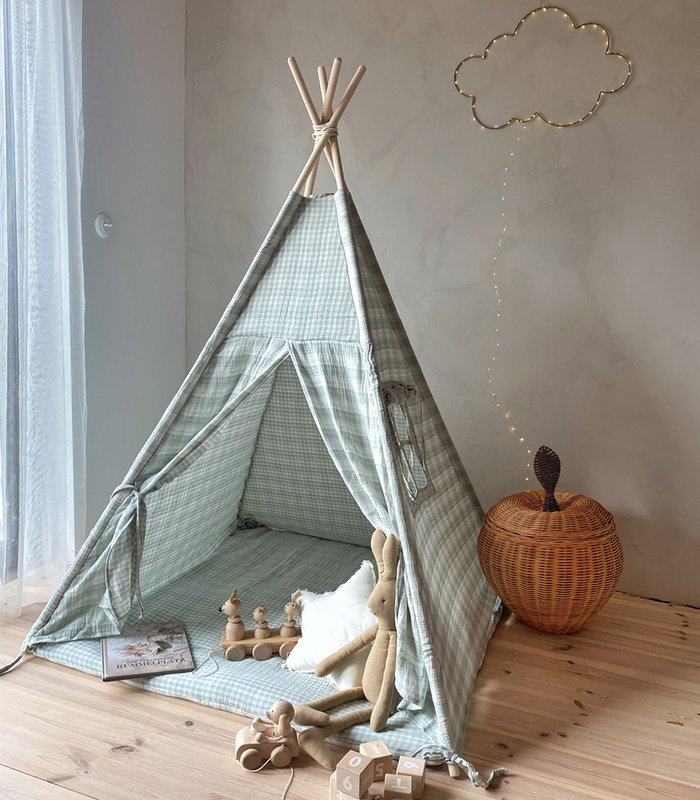 Mint - tipi, et telt til børn med en dobbeltsidet musselin gulvmåtte