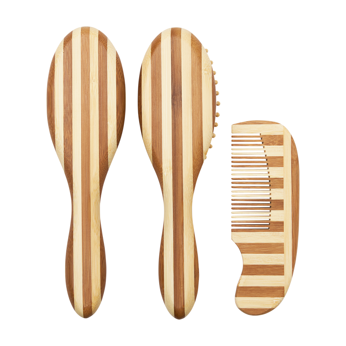 Bambus-Friseurset 3-teilig Stripe Natur/Walnuss