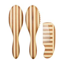 Bambus-Friseurset 3-teilig Stripe Natur/Walnuss