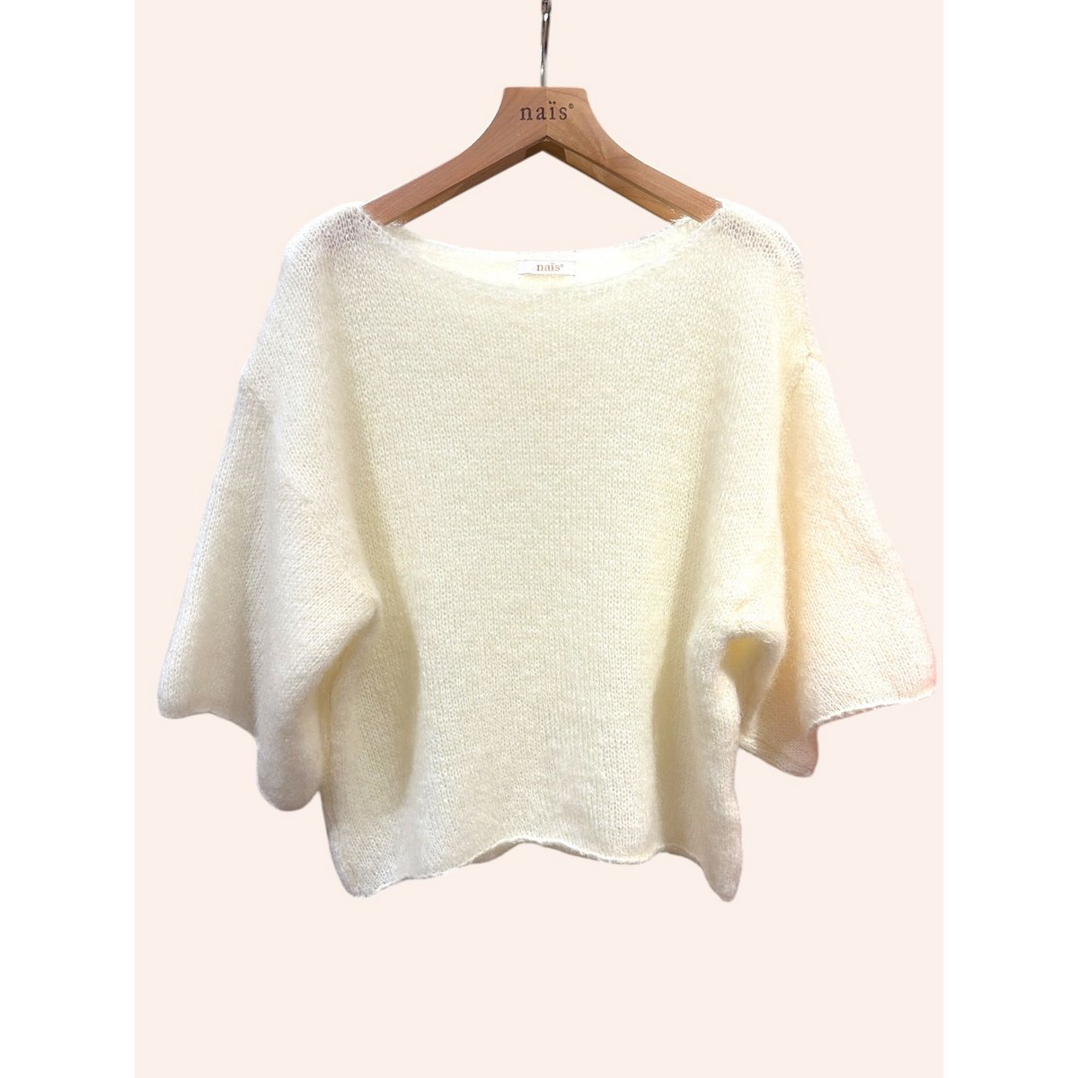 Pull col bateau manches 3/4 en 76% mohair et laine
